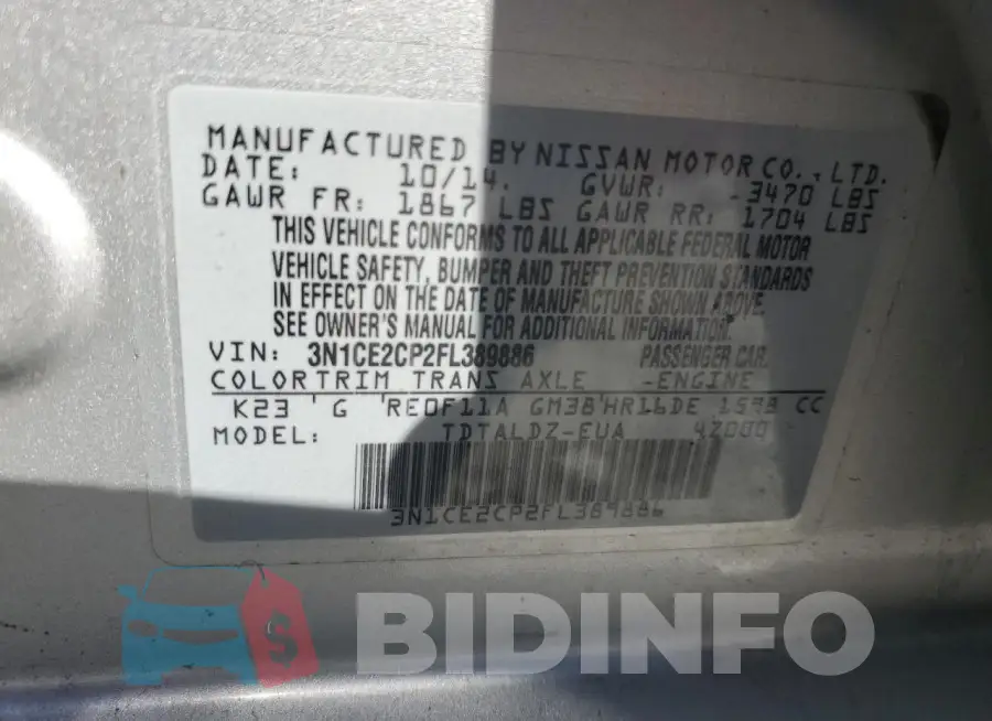 3N1CE2CP2FL389886 Photo# 12