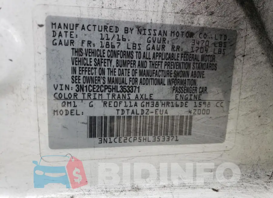 3N1CE2CP5HL353371 Photo# 12