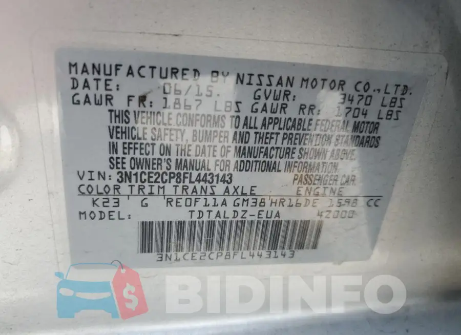 3N1CE2CP8FL443143 Photo# 12