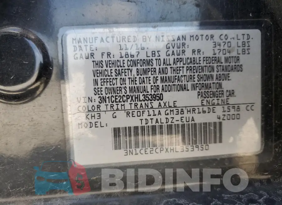 3N1CE2CPXHL353950 Photo# 12