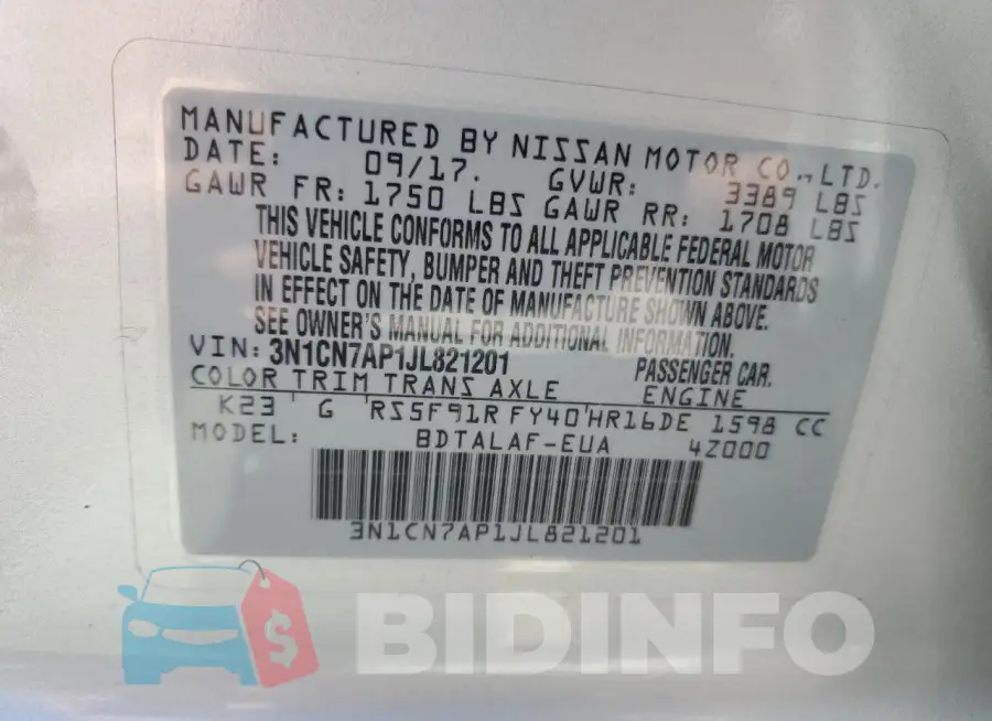 3N1CN7AP1JL821201 Photo# 13