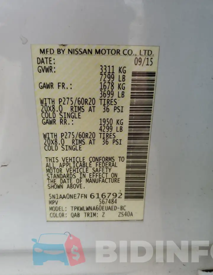 5N1AA0NE7FN616792 Photo# 14