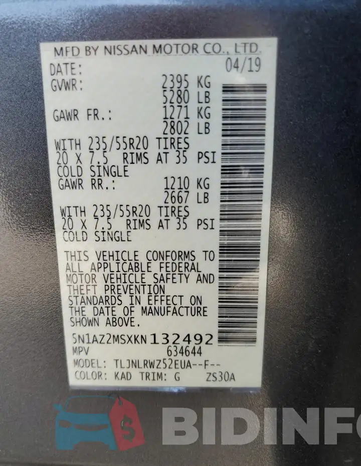 5N1AZ2MSXKN132492 Photo# 13