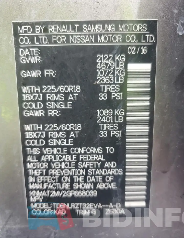 KNMAT2MV2GP668039 Photo# 13