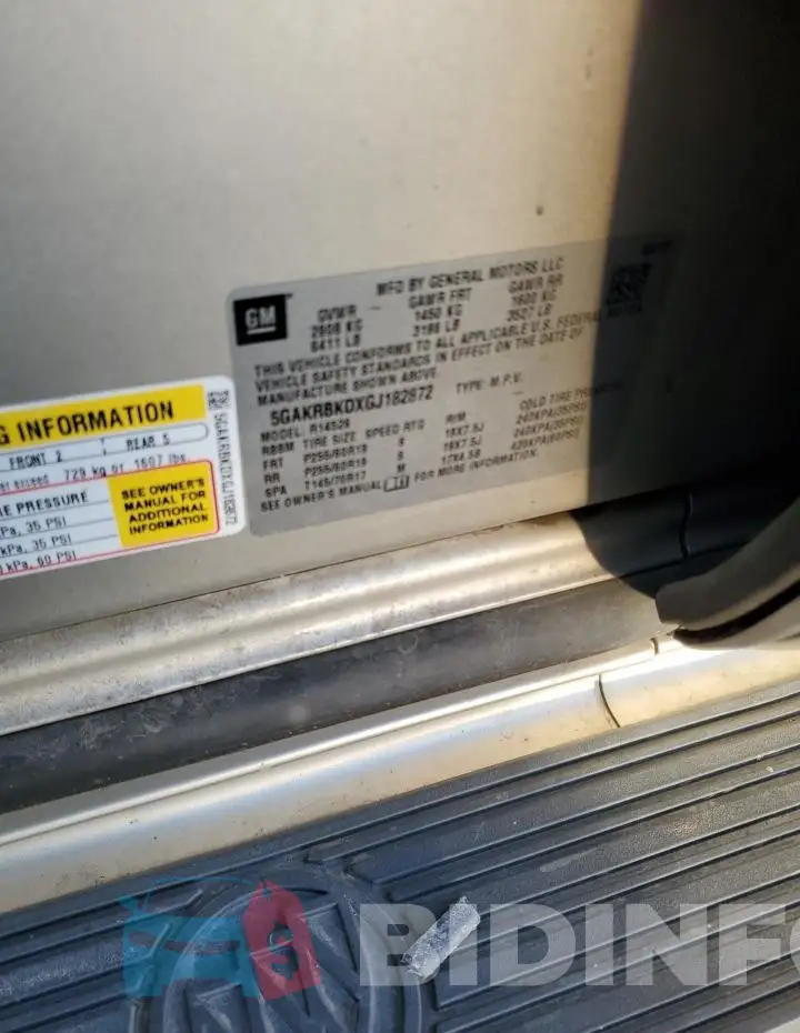 5GAKRBKDXGJ182872 Photo# 13
