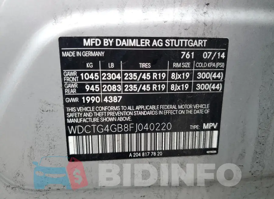 WDCTG4GB8FJ040220 Photo# 13