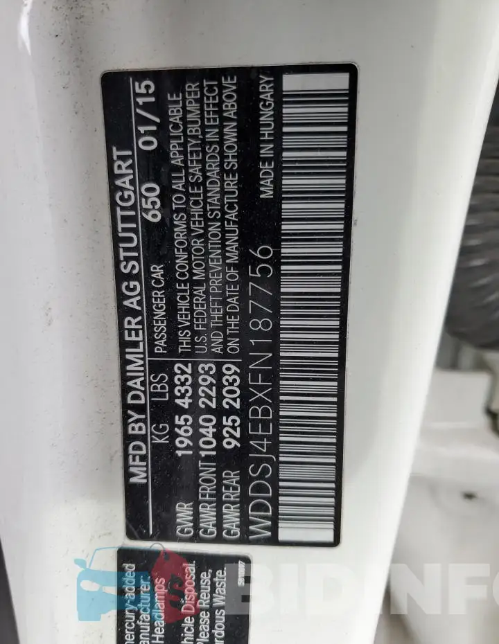 WDDSJ4EBXFN187756 Photo# 12