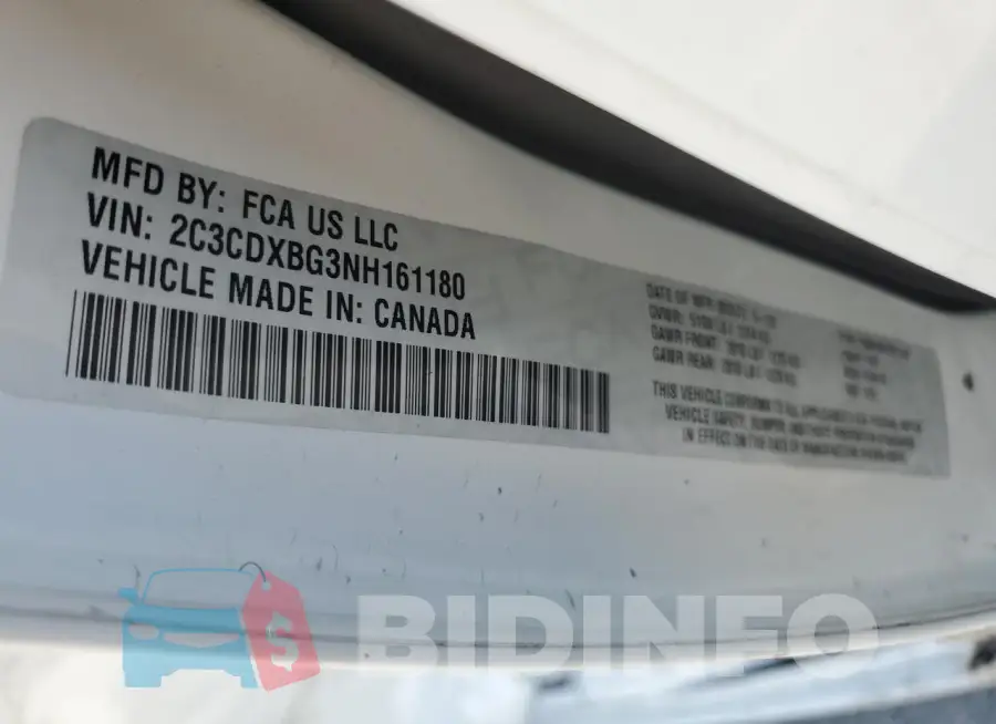 2C3CDXBG3NH161180 Photo# 12