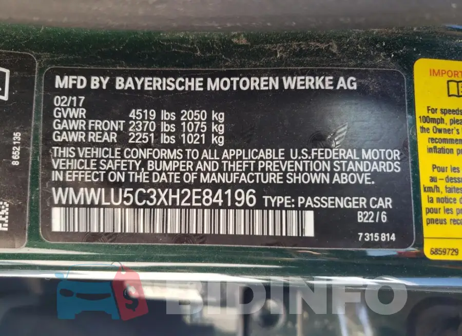 WMWLU5C3XH2E84196 Photo# 12