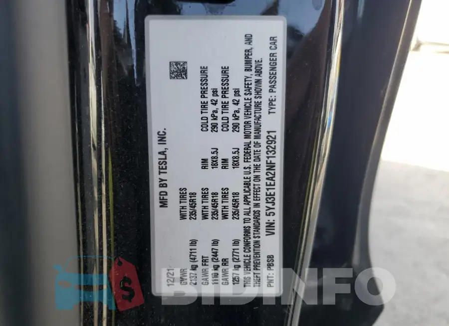 5YJ3E1EA2NF132921 Photo# 14