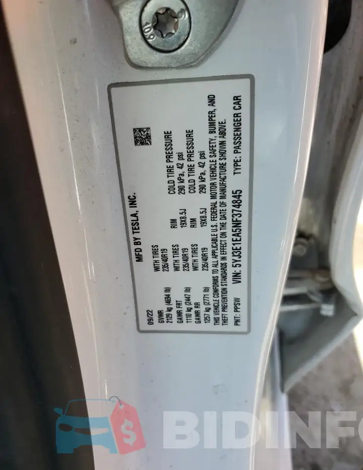 5YJ3E1EA5NF374845 Photo# 12