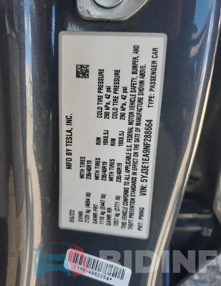 5YJ3E1EA9NF288664 Photo# 12