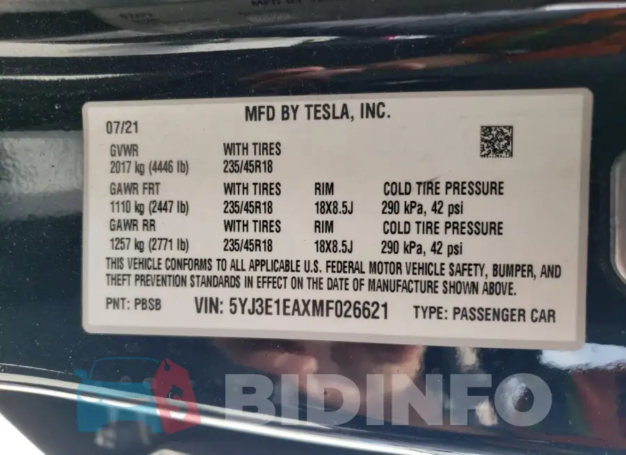 5YJ3E1EAXMF026621 Photo# 12