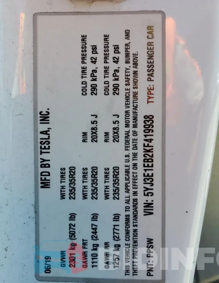 5YJ3E1EB2KF419938 Photo# 13
