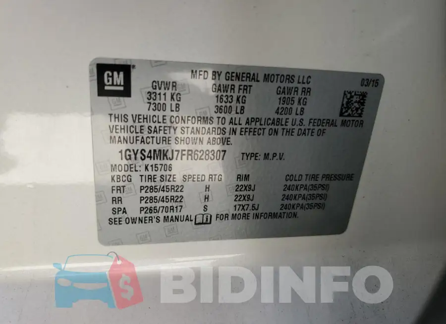 1GYS4MKJ7FR628307 Photo# 13