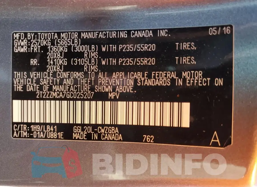 2T2ZZMCA7GC025207 Photo# 14