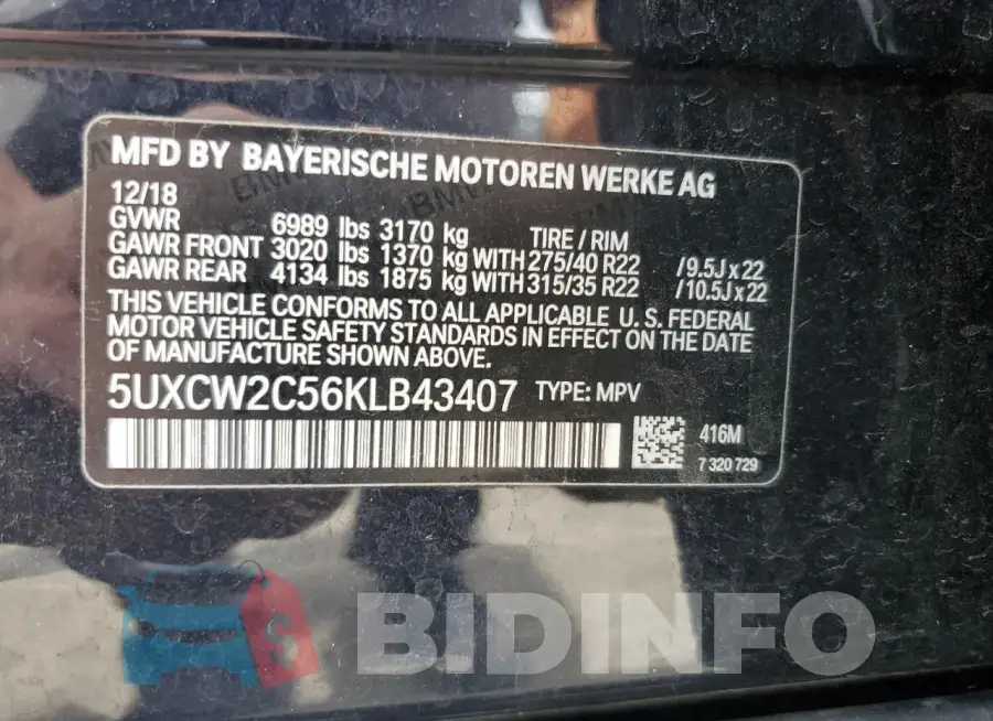 5UXCW2C56KLB43407 Photo# 14