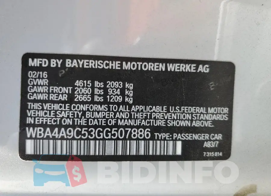 WBA4A9C53GG507886 Photo# 13