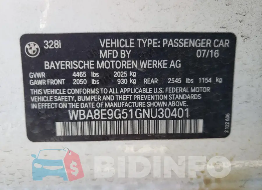 WBA8E9G51GNU30401 Photo# 12