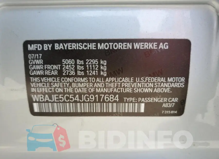 WBAJE5C54JG917684 Photo# 12