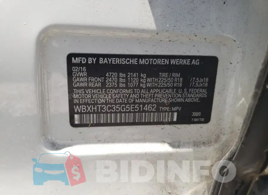 WBXHT3C35G5E51462 Photo# 13