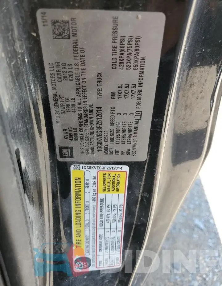 1GC0KVEG3FZ512014 Photo# 12