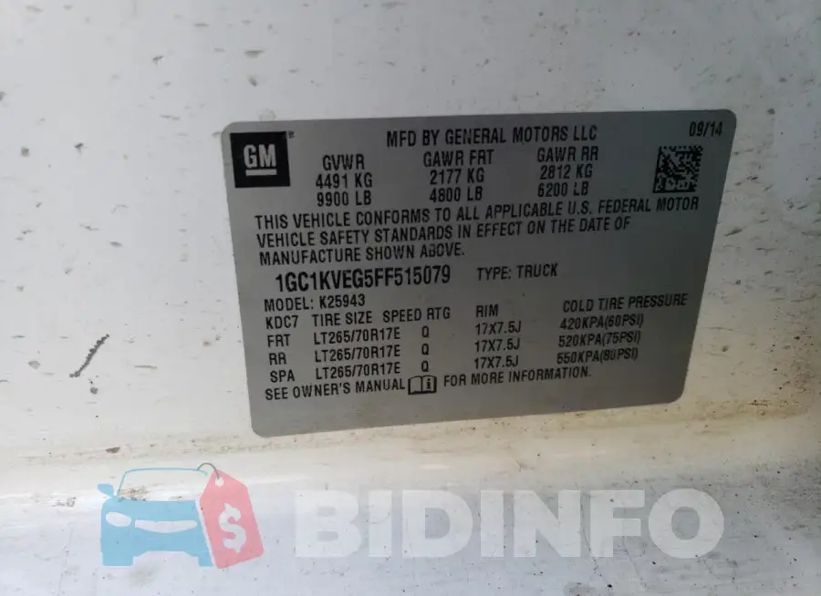 1GC1KVEG5FF515079 Photo# 12