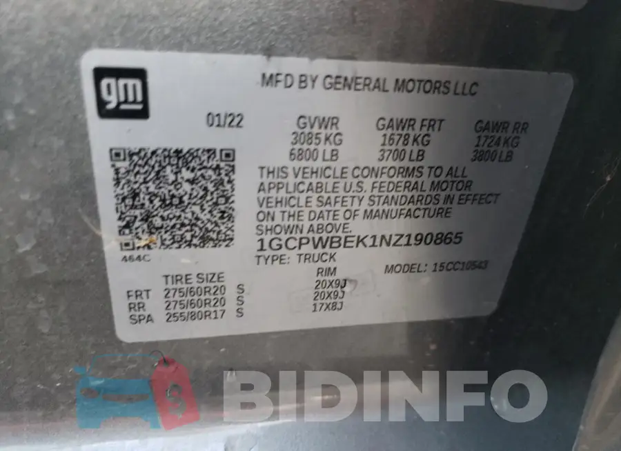 1GCPWBEK1NZ190865 Photo# 12