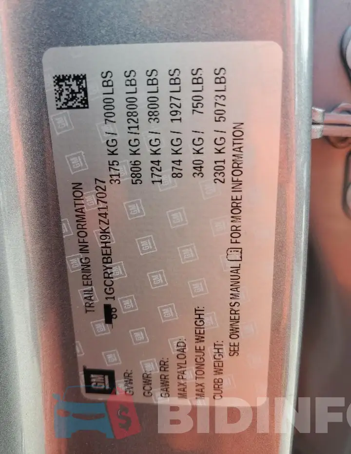 1GCRYBEH9KZ417027 Photo# 13
