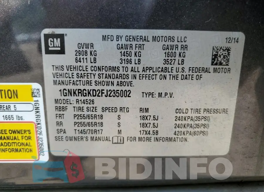 1GNKRGKD2FJ235002 Photo# 14