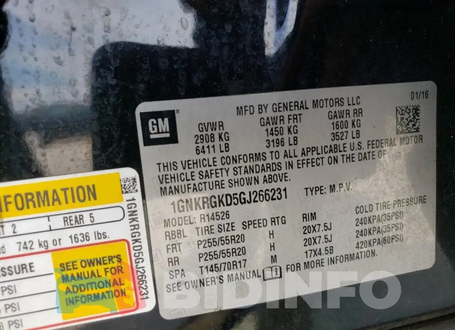 1GNKRGKD5GJ266231 Photo# 12