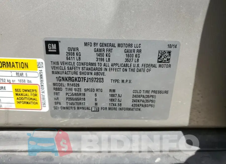 1GNKRGKD7FJ197203 Photo# 13