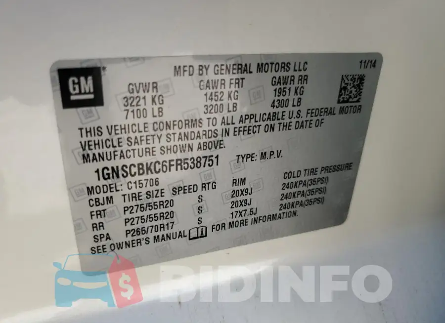 1GNSCBKC6FR538751 Photo# 13