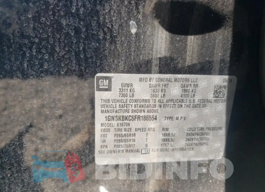 1GNSKBKC6FR186564 Photo# 14