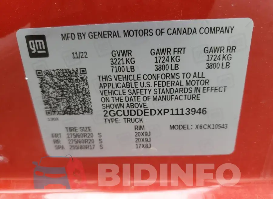 2GCUDDEDXP1113946 Photo# 12