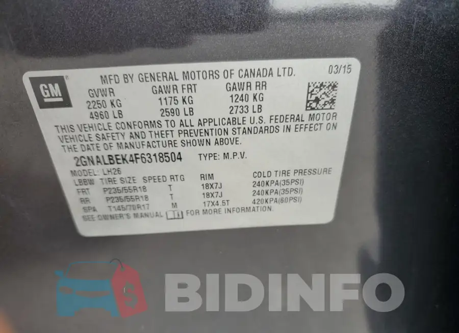 2GNALBEK4F6318504 Photo# 12