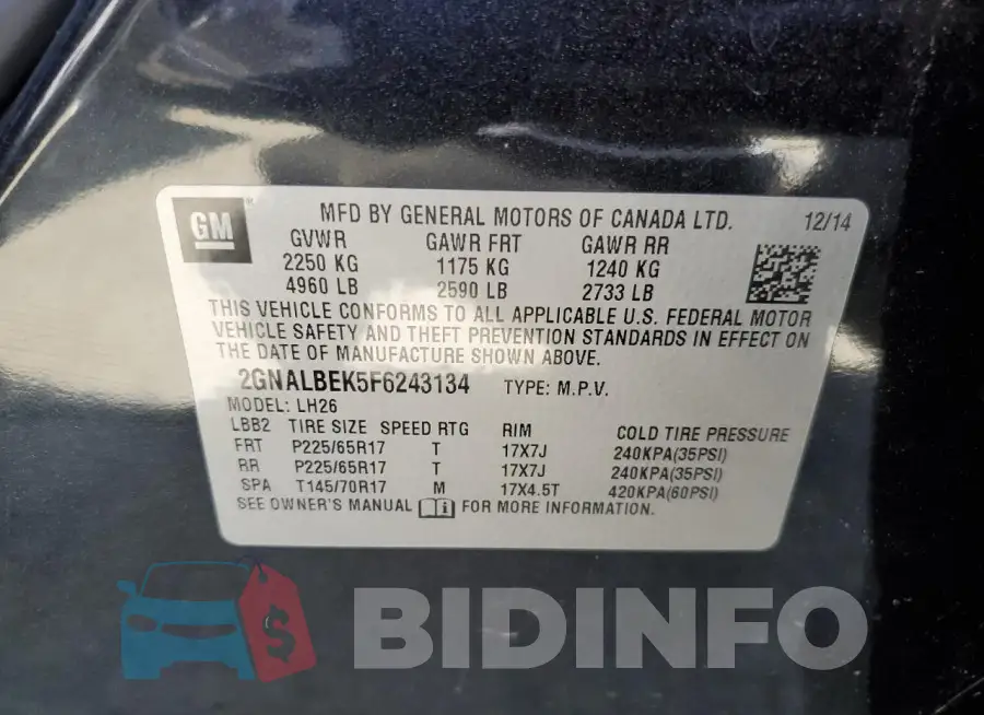 2GNALBEK5F6243134 Photo# 13