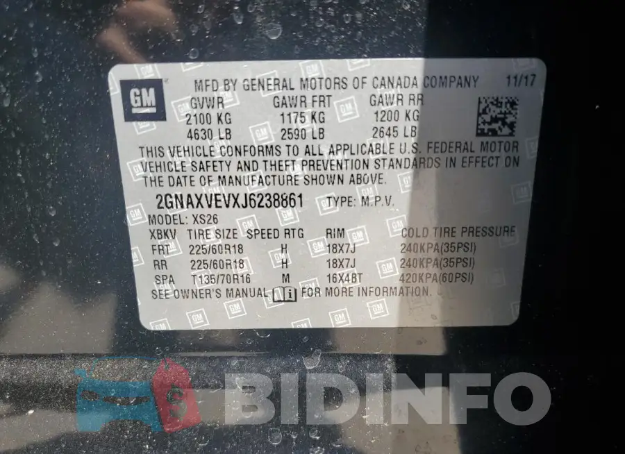 2GNAXVEVXJ6238861 Photo# 13