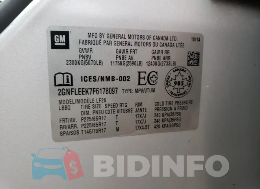 2GNFLEEK7F6178097 Photo# 13