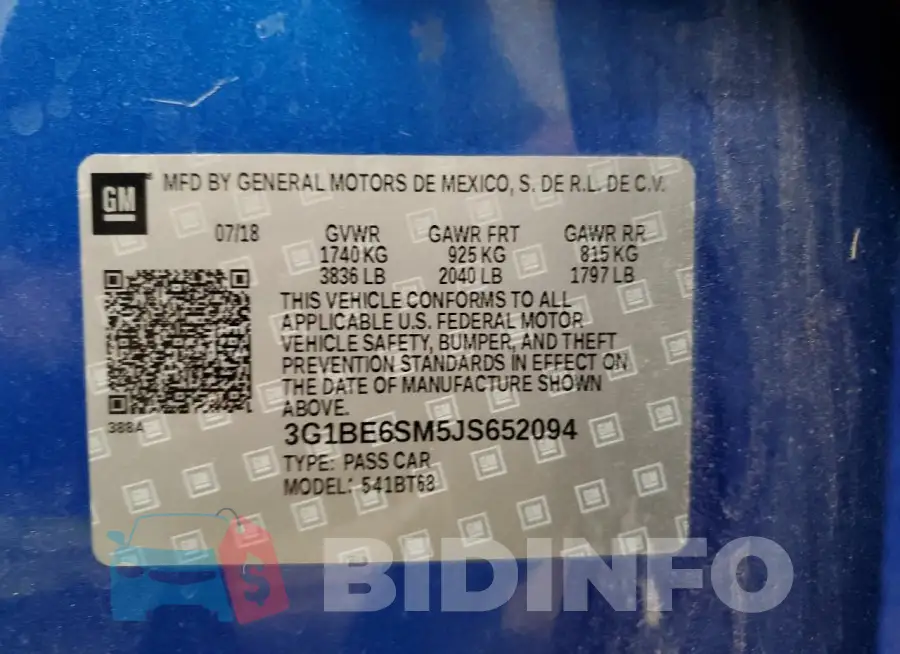 3G1BE6SM5JS652094 Photo# 13