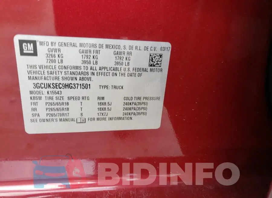 3GCUKSEC9HG371501 Photo# 12