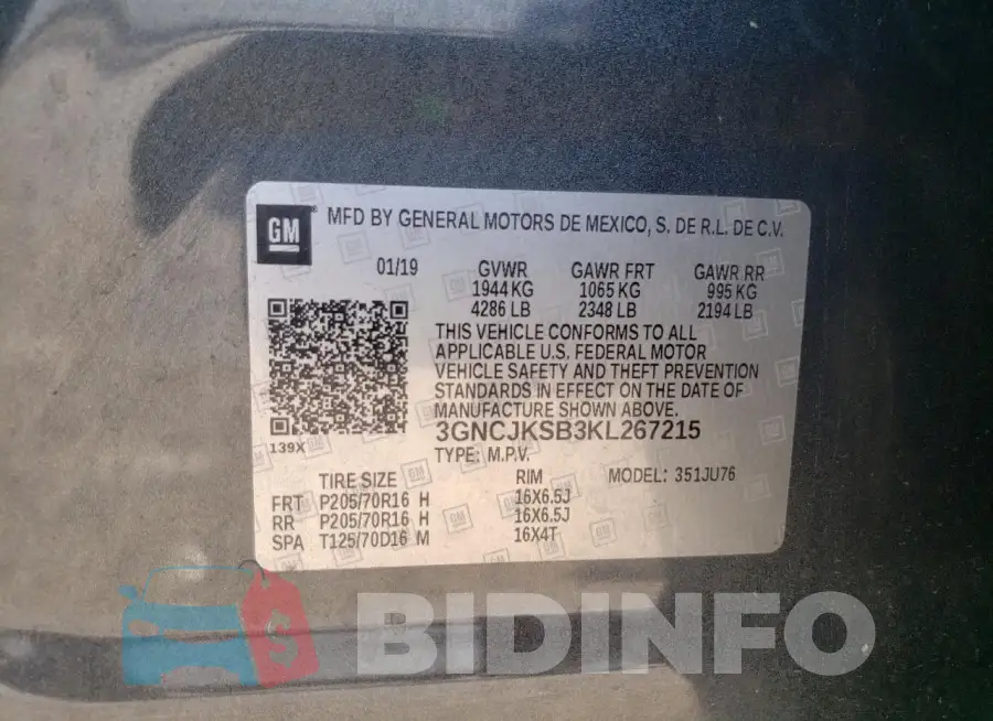 3GNCJKSB3KL267215 Photo# 14