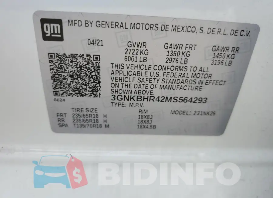 3GNKBHR42MS564293 Photo# 12