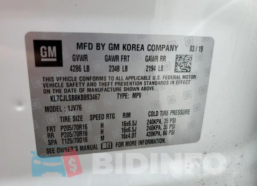KL7CJLSB8KB893467 Photo# 13