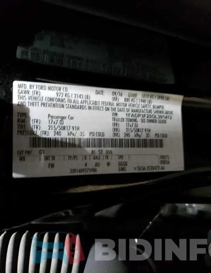 1FADP3F25GL391412 Photo# 13