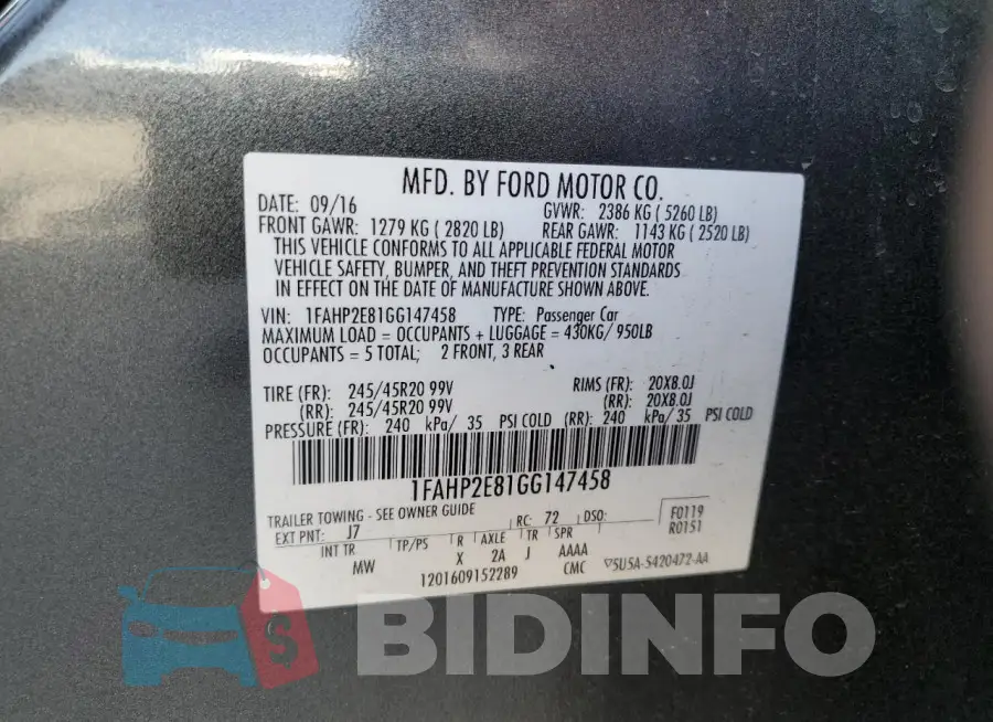 1FAHP2E81GG147458 Photo# 13
