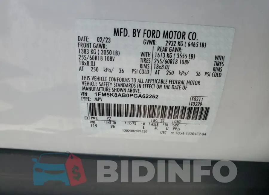 1FM5K8AB0PGA62252 Photo# 14