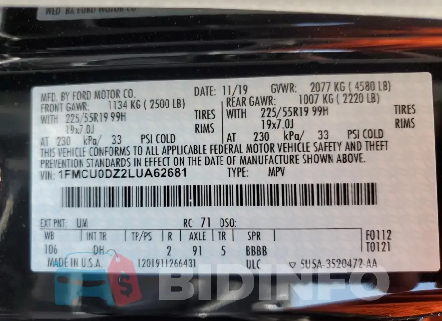 1FMCU0DZ2LUA62681 Photo# 13