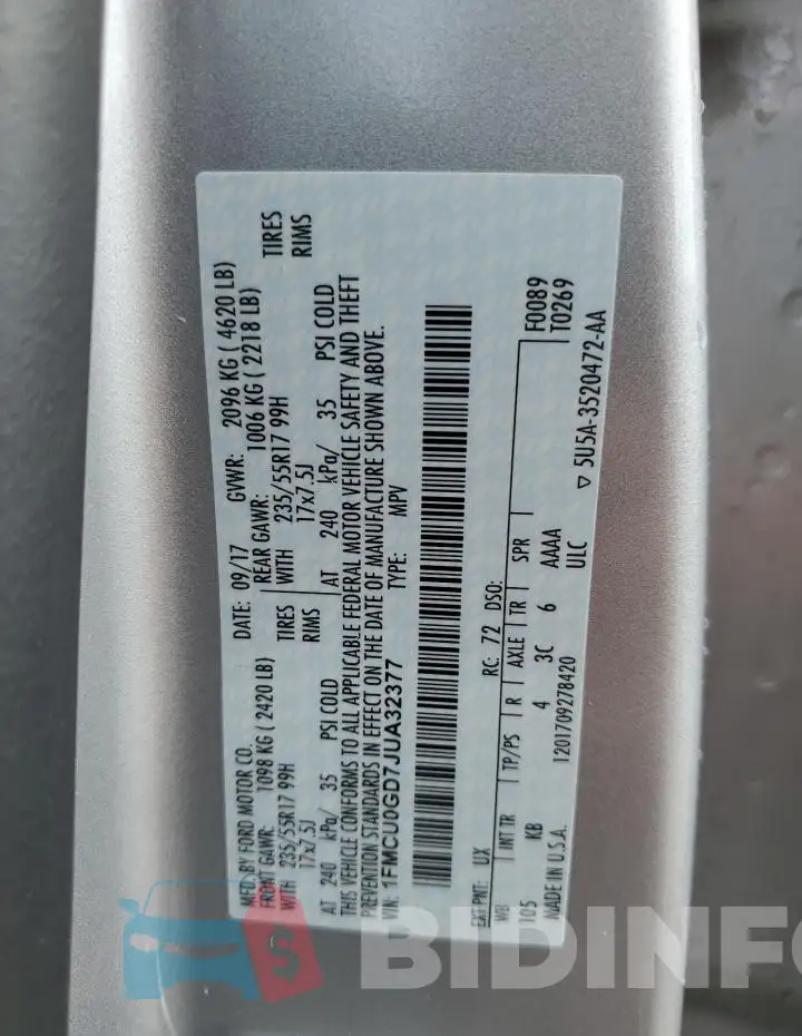 1FMCU0GD7JUA32377 Photo# 14
