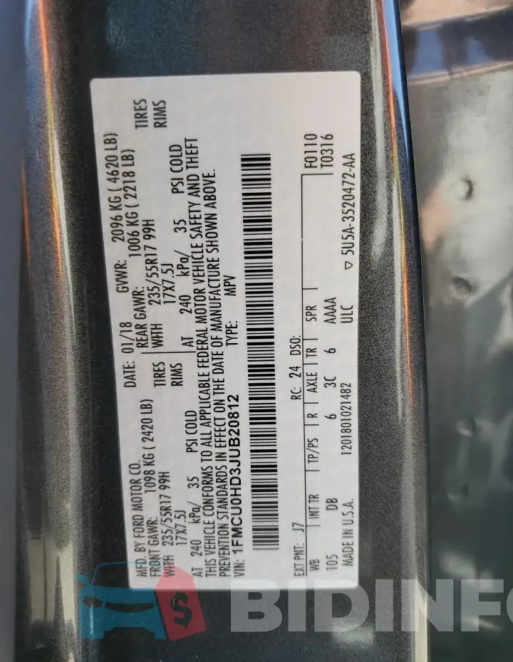 1FMCU0HD3JUB20812 Photo# 13
